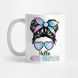 Hello 4th Grade Messy Hair Bun Girl Back To School First Day Mug